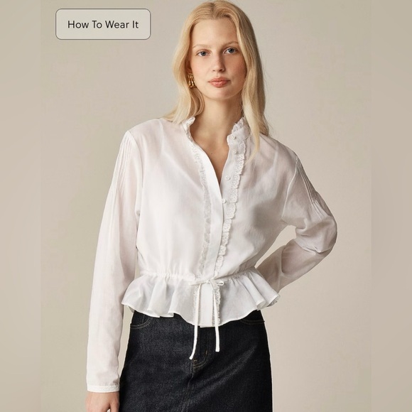 J. Crew Tops - J.Crew Lace-Trim Cinched-Waist Cotton Voile Top – White – Size XS | Romantic